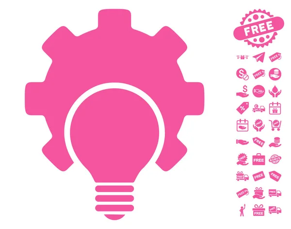 Ícone de engrenagem de configuração de lâmpada com bônus grátis —  Vetores de Stock