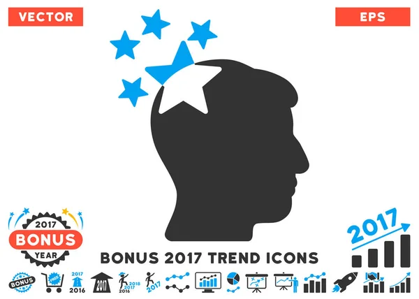 Stars Hit Head Flat Icon With 2017 Bonus Trend — Stock Vector