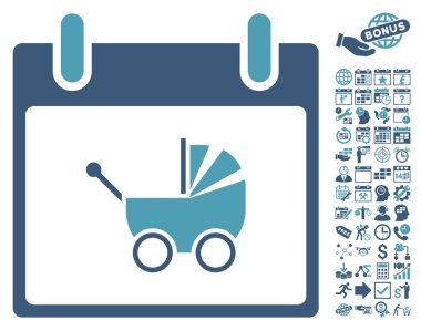 Bebek arabası takvim gün düz vektör simge Bonus ile