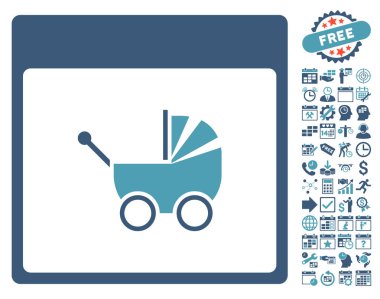 Bebek arabası takvim sayfa düz vektör simge Bonus ile