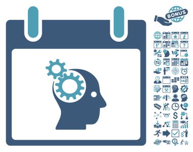 Bonus ile beyin Gears takvim gün düz vektör simgesi