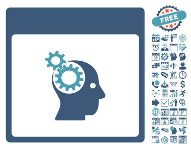 Beyin tekerlekler ile Bonus sayfa düz vektör simge takvim