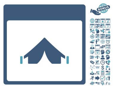 Bonus ile kamp takvimi sayfa düz vektör simgesi