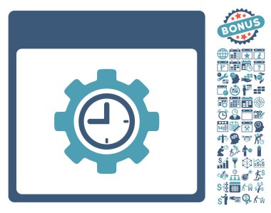 Bonus ile saat yapılandırma dişli takvim sayfa düz vektör simgesi