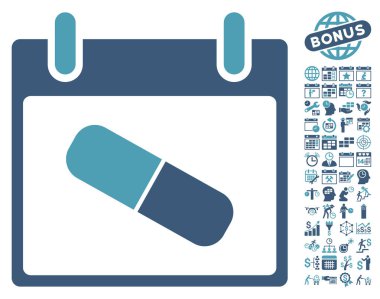 Bonus ile uyuşturucu hap takvim gün düz vektör simgesi