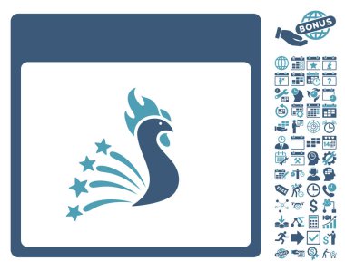 Bonus ile şenlikli horoz takvim sayfa düz vektör simgesi