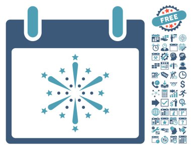 Bonus ile havai fişek patlama takvim gün düz vektör simgesi