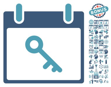 Bonus ile anahtar takvim gün düz vektör simgesi