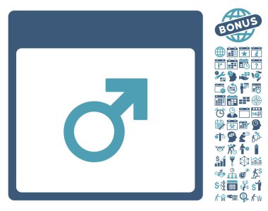 Bonus ile Mars erkek sembol takvim sayfa düz vektör simgesi