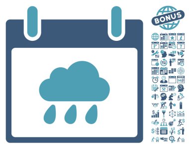 Yağmur bulutu takvim gün düz vektör simge Bonus ile