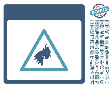 Bonus ile horoz tehlike takvim sayfa düz vektör simgesi