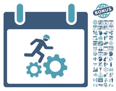 Bonus ile çalışan işçi takvim gün düz vektör simgesi