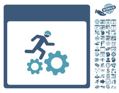 Bonus ile çalışan işçi takvim sayfa düz vektör simgesi