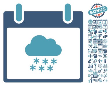 Bonus ile kar bulut takvim gün düz vektör simgesi