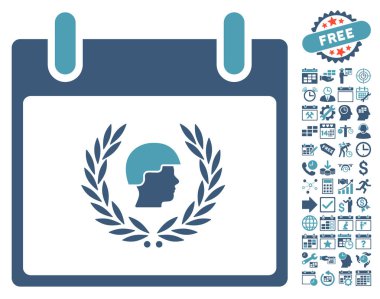 Bonus ile asker defne çelengi takvim gün düz vektör simgesi