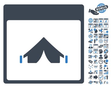 Bonus ile kamp takvimi sayfa düz vektör simgesi