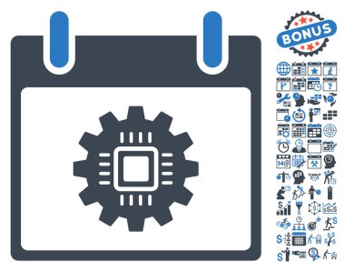 Bonus ile çip dişli takvim gün düz vektör simgesi