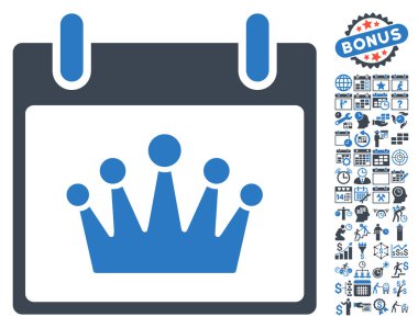 Bonus ile taç takvim gün düz vektör simgesi