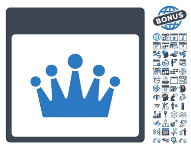 Bonus ile taç takvim sayfa düz vektör simgesi