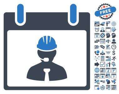 Bonus ile mühendis takvim sayfa düz vektör simgesi