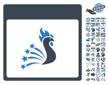 Bonus ile şenlikli horoz takvim sayfa düz vektör simgesi