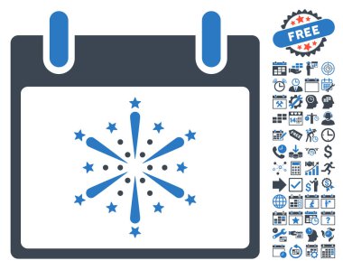 Bonus ile havai fişek patlama takvim gün düz vektör simgesi