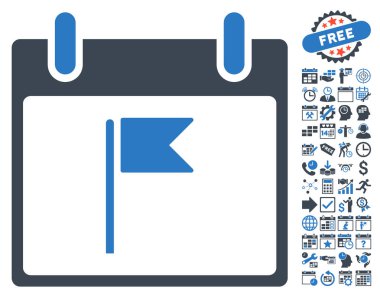 Bayrak takvim gün düz vektör simgesi Bonus ile