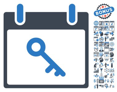 Bonus ile anahtar takvim gün düz vektör simgesi