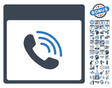 Bonus ile telefon görüşmesi takvim sayfa düz vektör simgesi