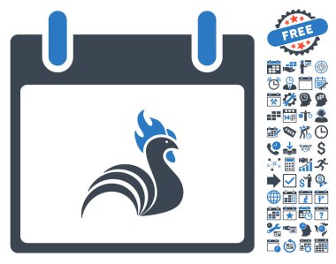 Bonus ile horoz takvim gün düz vektör simgesi