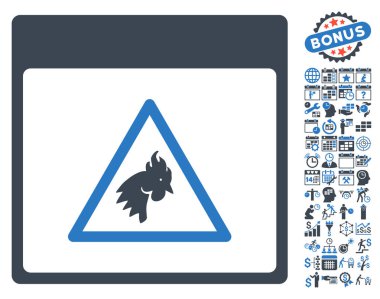 Bonus ile horoz tehlike takvim sayfa düz vektör simgesi