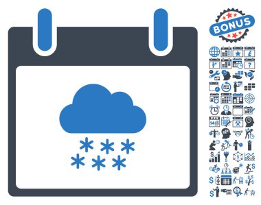 Bonus ile kar bulut takvim gün düz vektör simgesi