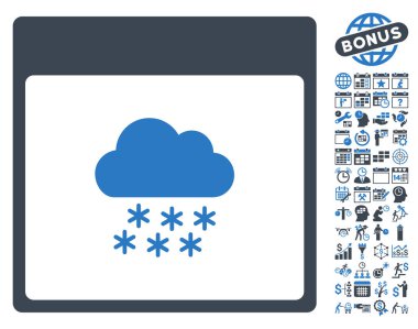 Bonus ile kar bulut takvim sayfa düz vektör simgesi