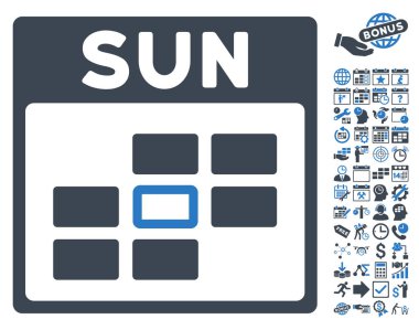 Bonus ile Pazar takvim kılavuz düz vektör simgesi