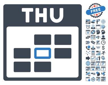 Bonus ile Perşembe takvim kılavuz düz vektör simgesi