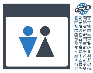 WC kişi ile Bonus sayfa düz vektör simge takvim