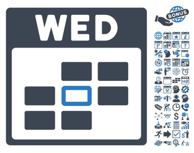 Bonus ile Çarşamba takvim kılavuz düz vektör simgesi