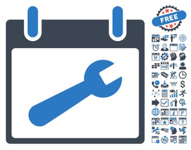 İngiliz anahtarı aracı takvim gün düz vektör simgesi Bonus ile