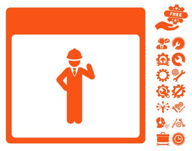 Bonus ile mühendis takvim sayfası vektör simgesi