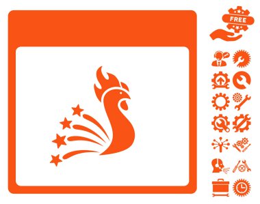 Bonus ile şenlikli horoz takvim sayfa vektör simgesi