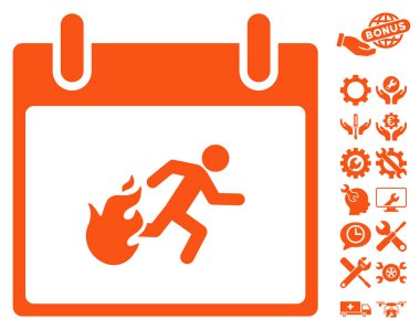 Bonus ile yangın tahliye adam takvim gün vektör simgesi