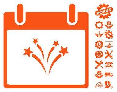Bonus ile havai fişek takvim gün vektör simgesi