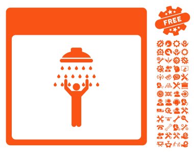 Bonus ile adam duş takvim sayfası vektör simgesi