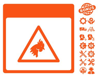 Bonus ile horoz tehlike takvim sayfası vektör simgesi