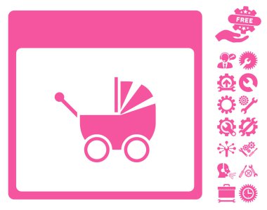 Bonus ile bebek arabası takvim sayfası vektör simgesi