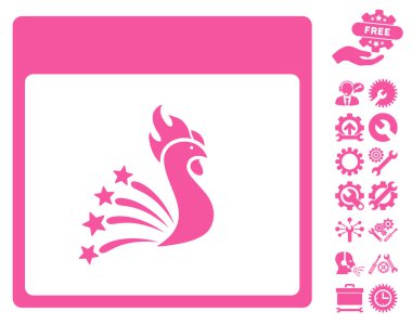 Bonus ile şenlikli horoz takvim sayfa vektör simgesi