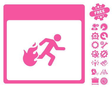 Bonus ile yangın tahliye adam takvim sayfa vektör simgesi