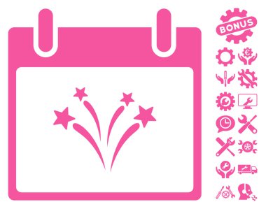 Bonus ile havai fişek takvim gün vektör simgesi