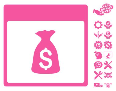 Bonus ile para çanta takvim sayfası vektör simgesi