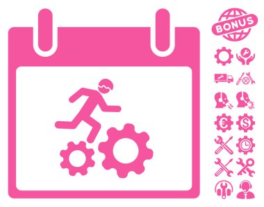 Bonus ile çalışan işçi takvim gün vektör simgesi